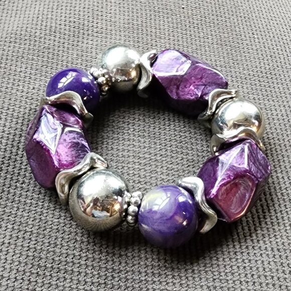 Claire's Purple/Silver Chunky Retro 80s Stretch Bracelet - Picture 2 of 16